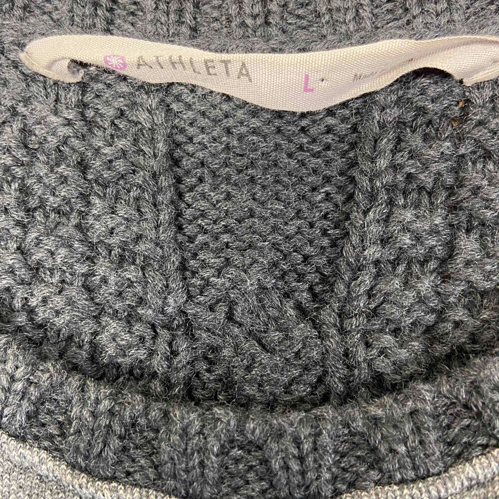 Athleta Womens Size L Gray Crew Neck Sweater Long Sleeve High Low Hem Cable Knit - Picture 7 of 8